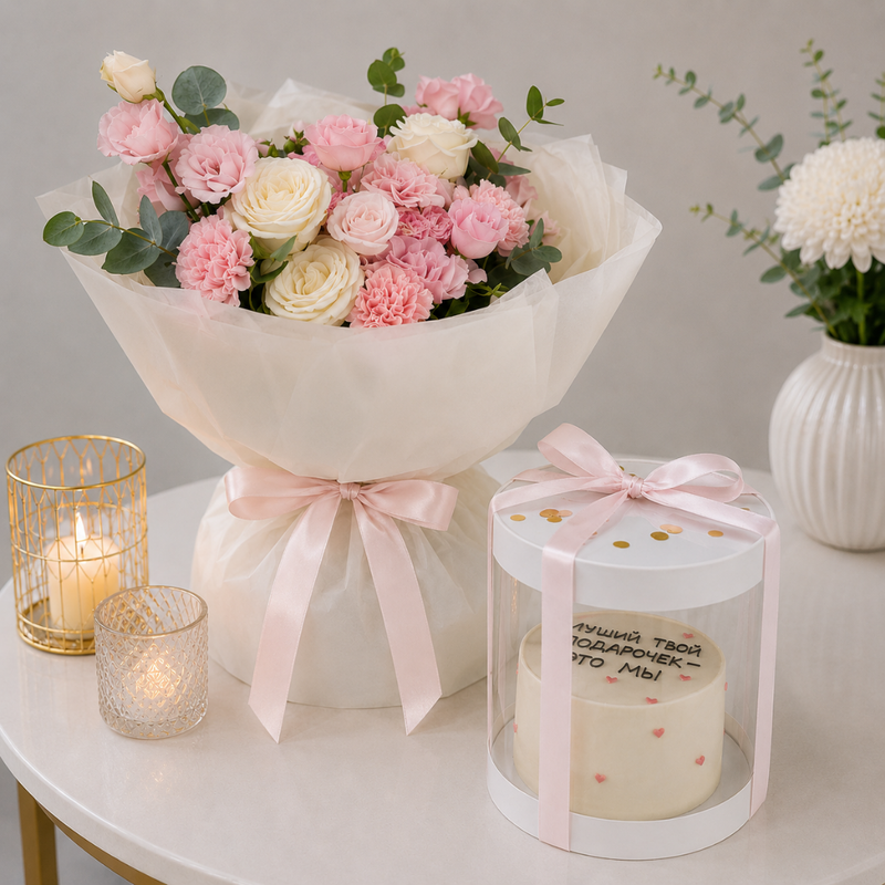 White and Pink Roses Premium Flower Bouquet