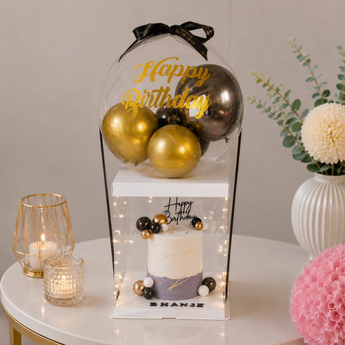 Black and Gold Birthday Balloon Cake Display Box