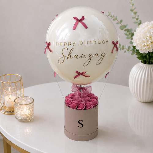Personalised Monogram Rose and Birthday Balloon Gift Box