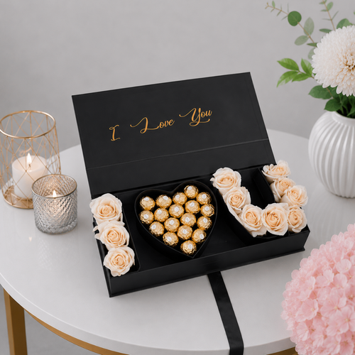 Black Box I Love You Champagne Roses Ferrero Gold