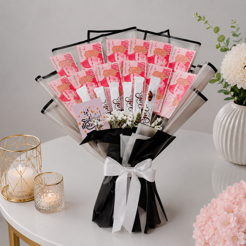 Eid Money and Chocolate Bouquet Black Silver