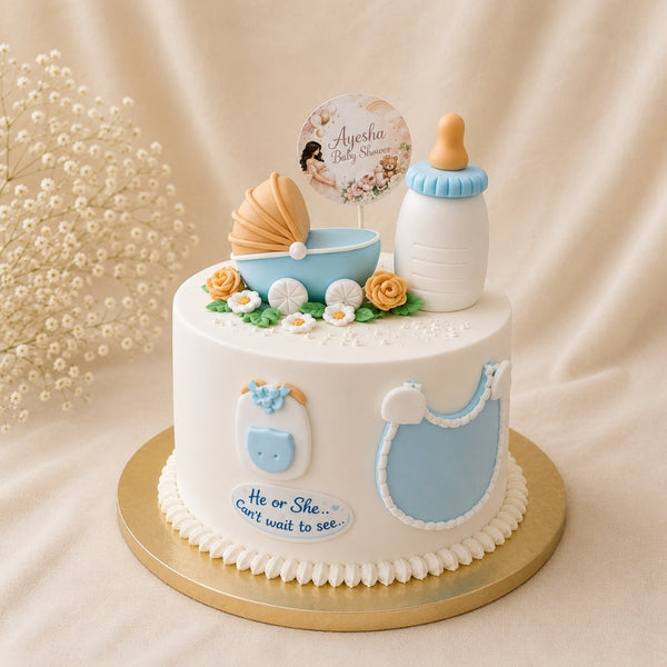 He or She Baby Shower Fondant Cake