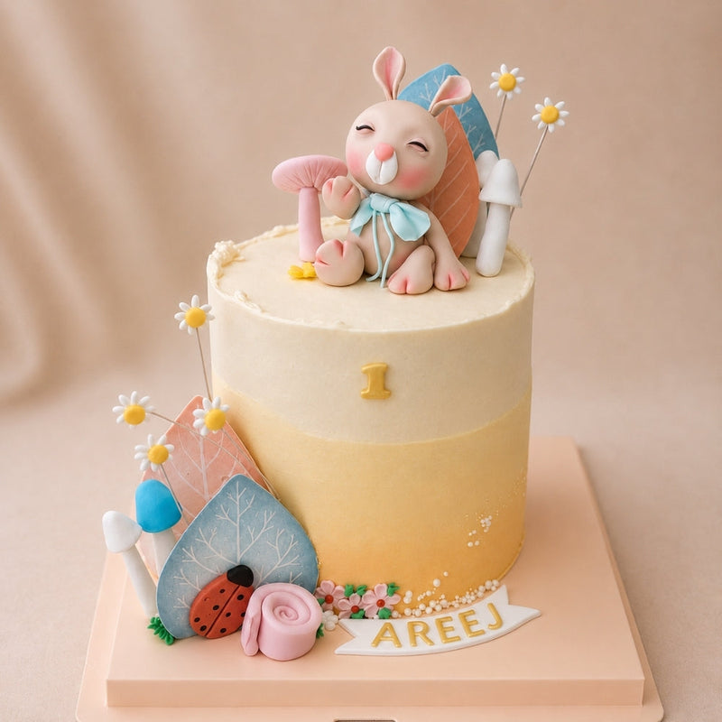 Woodland Bunny 1st Birthday Cake