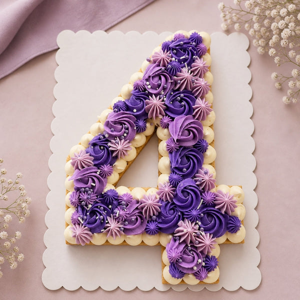 Number 4 Purple Rosette Birthday Cake