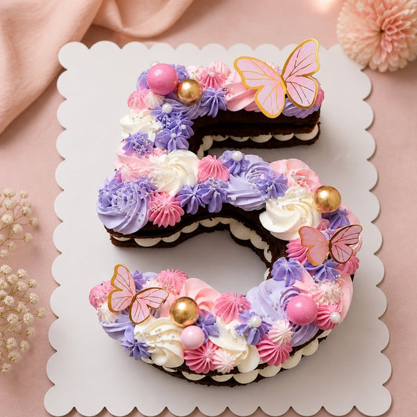 Number 5 Pink & Purple Butterfly Number Cake