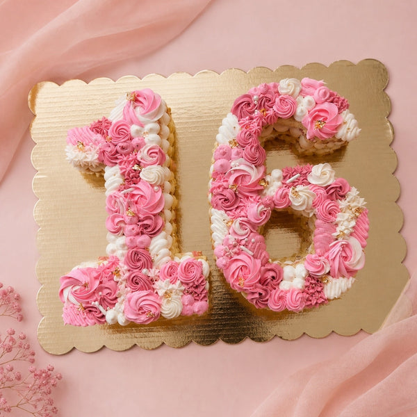 Number 16 Pink & White Rosette Milestone Cake