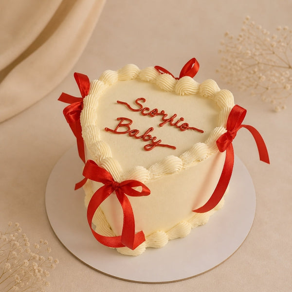 Scorpio Baby Heart Cake with Red Satin Bows