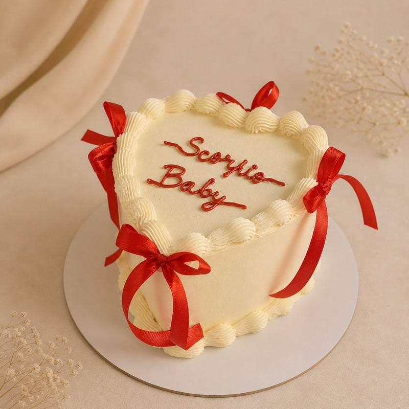 Scorpio Baby Heart Cake with Red Satin Bows