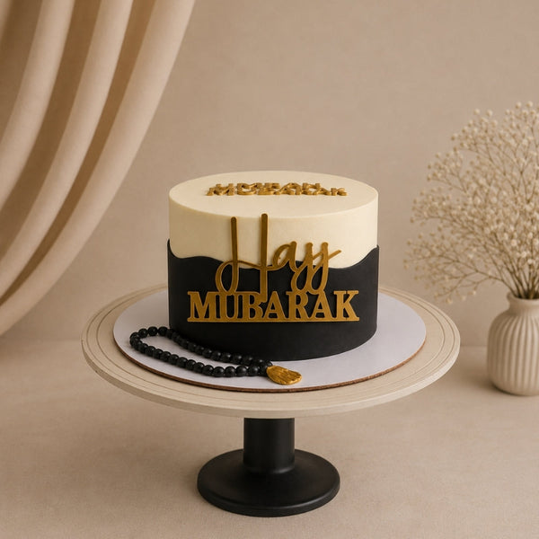 Hajj Mubarak Black & Gold Two-Tone Cake