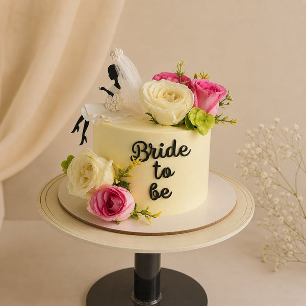 Bride to Be Ivory Floral Silhouette Cake