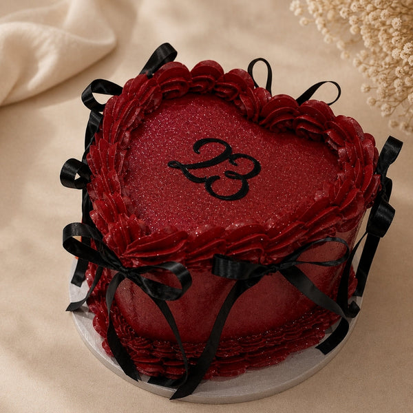 Burgundy Heart Milestone Birthday Cake