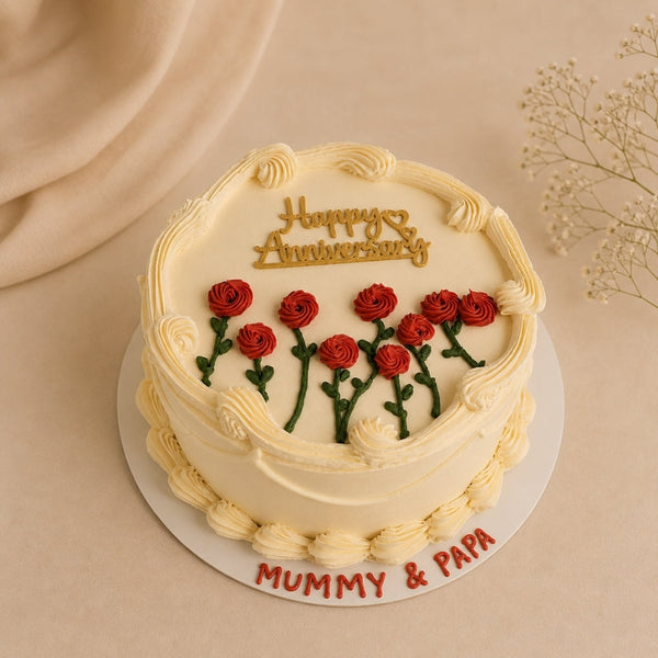 Happy Anniversary Red Rose Garden Vintage Cake