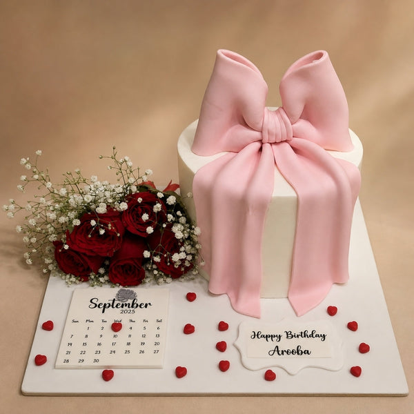 Birthday Calendar Pink Bow Gift Box Cake