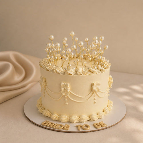 Bride to Be Pearl Crown Vintage Cake