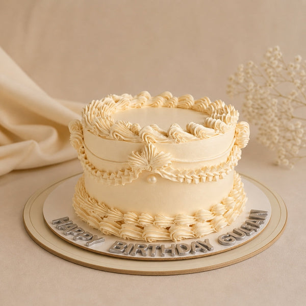 Ivory Vintage Lambeth Birthday Cake with Pearl Detail