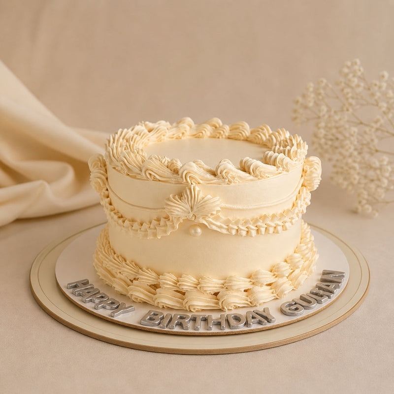 Ivory Vintage Lambeth Birthday Cake with Pearl Detail