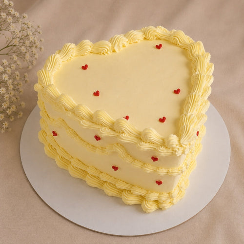 Ivory Heart Cake with Red Fondant Hearts