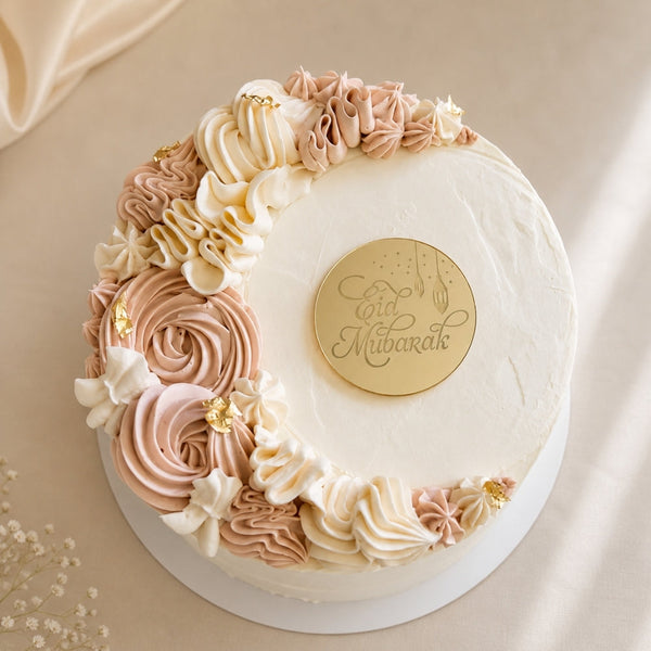 Eid Mubarak Crescent Rosette Cake with Gold Disc