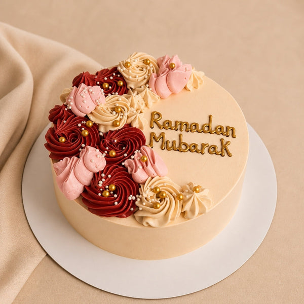 Ramadan Mubarak Floral Rosette Half-Moon Cake