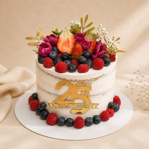 Happy Anniversary Naked Berry Floral Cake