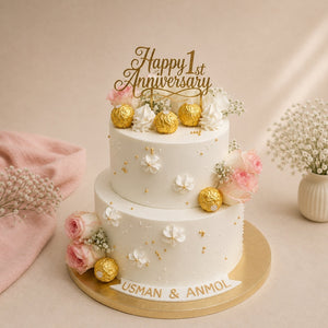 Happy Anniversary 2-Tier Ferrero Floral Cake