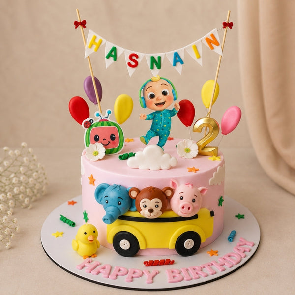 CoComelon Birthday Pink Cake with Animals