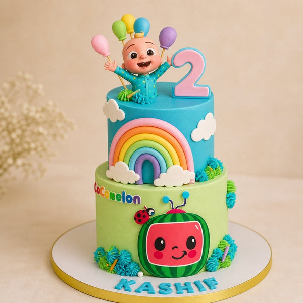 CoComelon 2-Tier Rainbow Birthday Cake