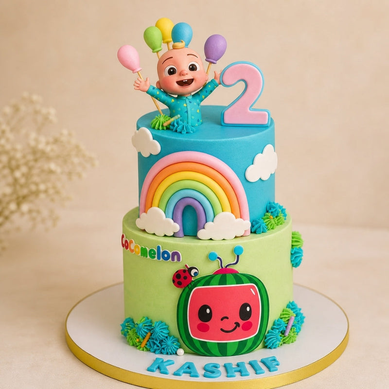 CoComelon 2-Tier Rainbow Birthday Cake