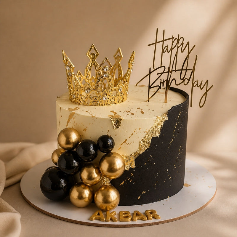 Black Gold Crown Birthday Cake for Men