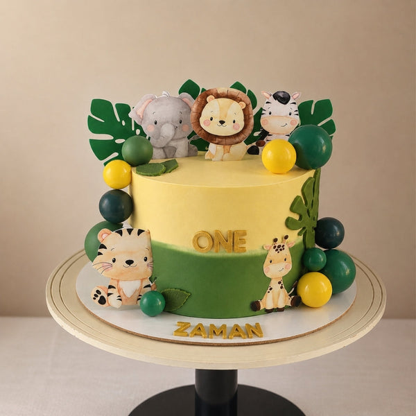 Safari Animals First Birthday Jungle Cake