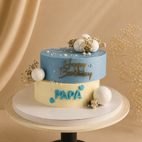 Happy Birthday Papa Blue Two-Tone Sphere Cake