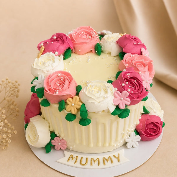Mummy Full Rose Wreath Buttercream Birthday Cake