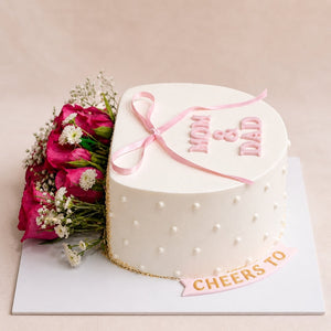 Mom & Dad Anniversary Pearl Bow Fondant Cake