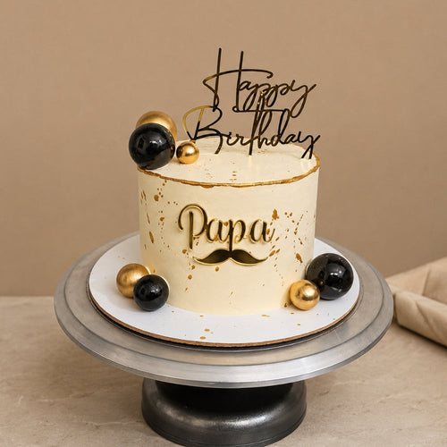 Papa Black Gold Moustache Birthday Cake