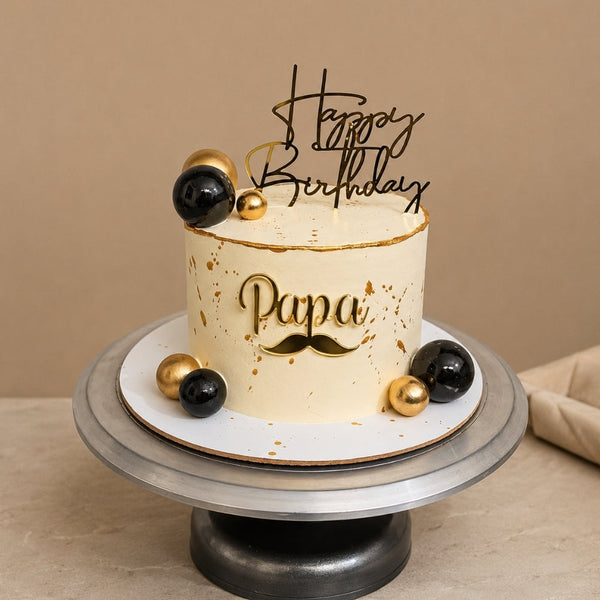 Papa Black Gold Moustache Birthday Cake