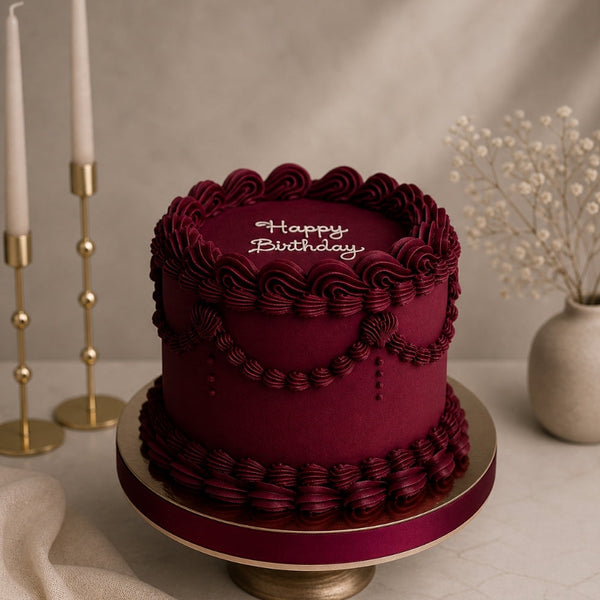 Burgundy All-Over Ruffle Birthday Cake