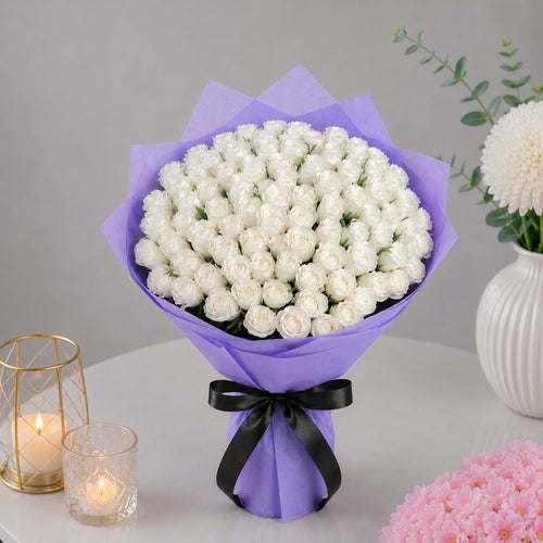 100 White Roses Luxury Bouquet