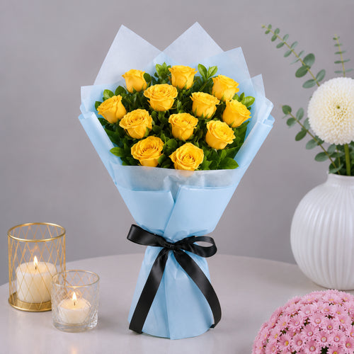 12 Yellow Roses Bouquet
