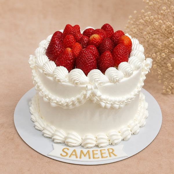 Fresh Strawberry Sash Birthday Cake