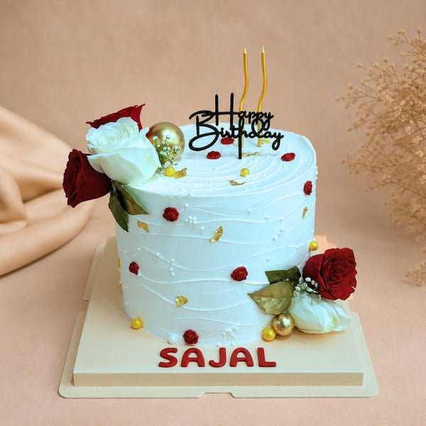 White Rose & Red Rose Birthday Cake