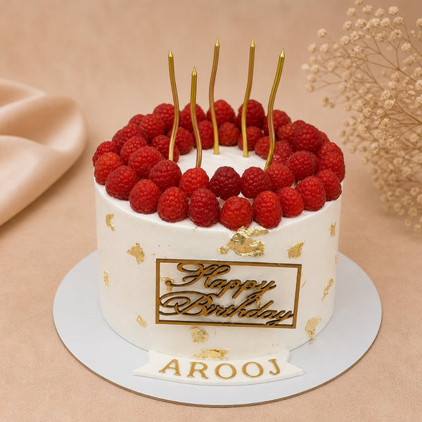 Raspberry & Gold Leaf Birthday Cake