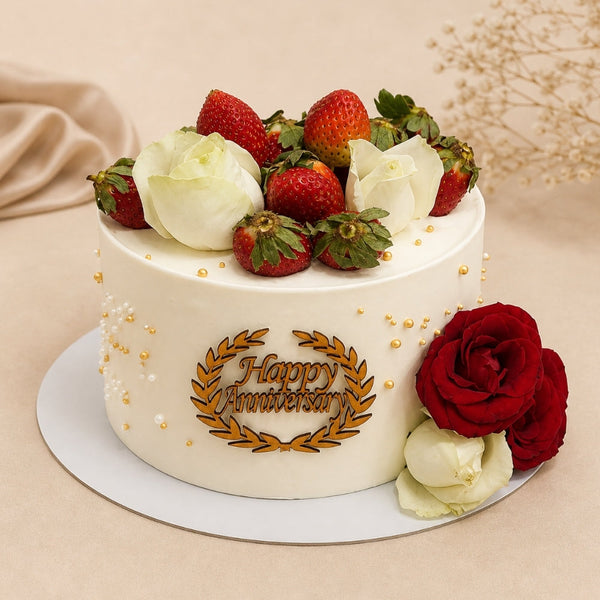 Anniversary Strawberry & Rose Cream Cake