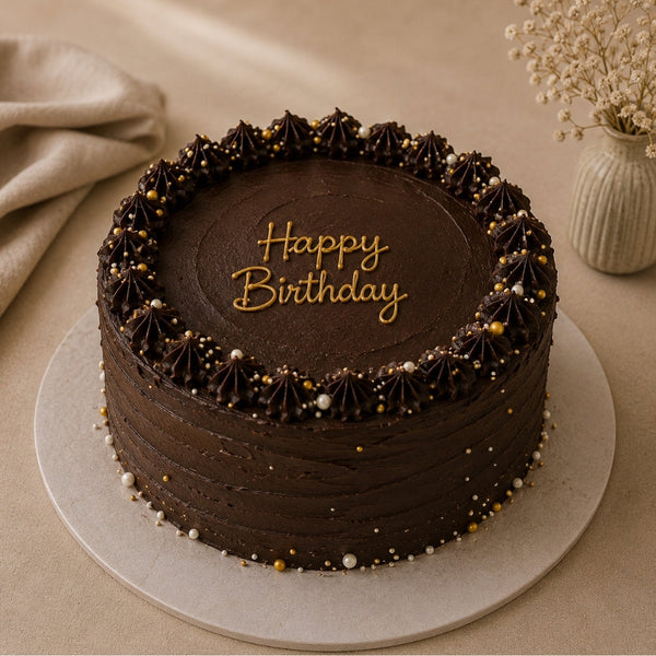 Dark Chocolate Gold Pearl Birthday Cake