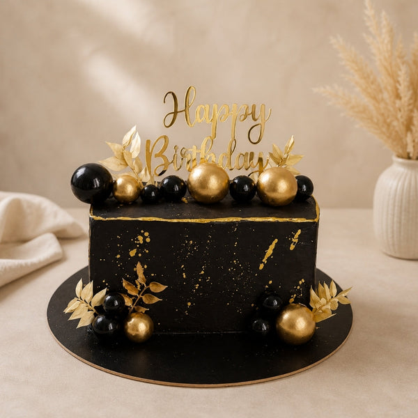 Black & Gold Square Birthday Cake
