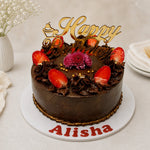 Dark Chocolate Ganache Birthday Cake with Strawberries