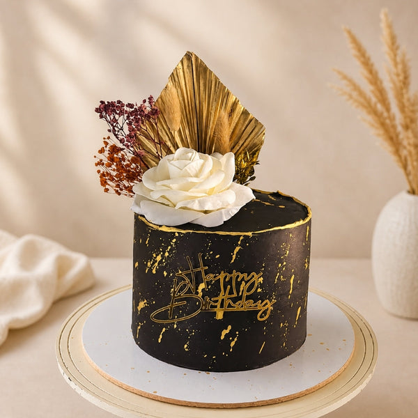 Black Gold Botanical Luxury Birthday Cake