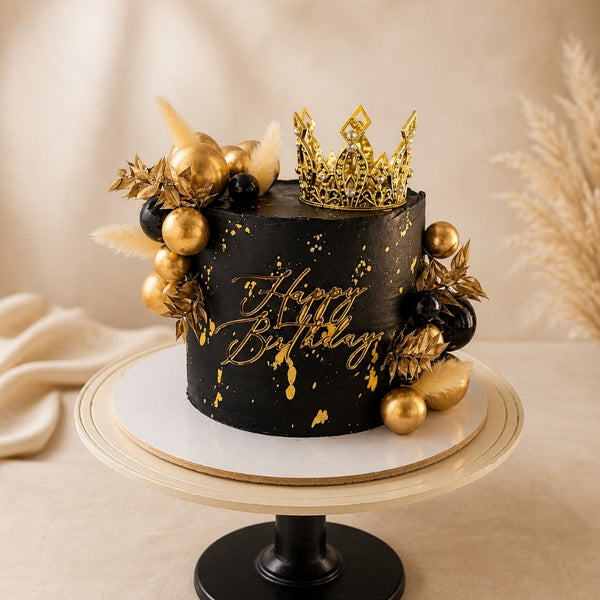 Black Gold Crown King Birthday Cake
