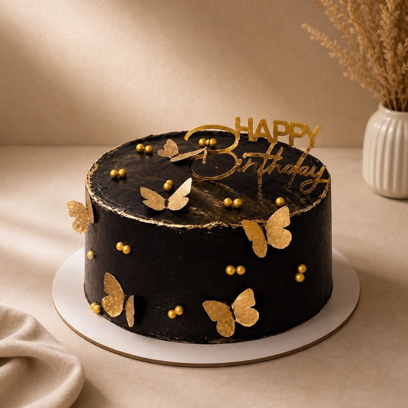 Black Gold Butterfly Birthday Cake