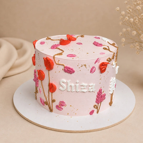 Pink Floral Garden Birthday Cake