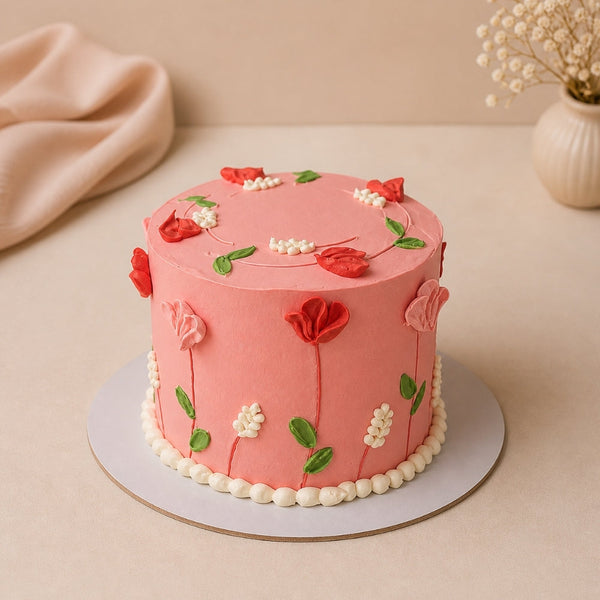 Pink Floral Tulip Birthday Cake